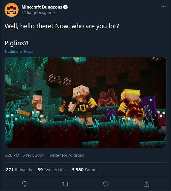 Minecraft Dungeons tweete à propos de son prochain DLC