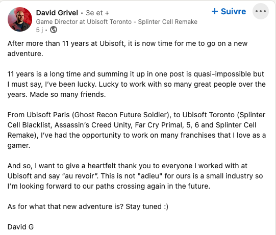 Splinter Cell Remake director David Grivel leaves Ubisoft - El